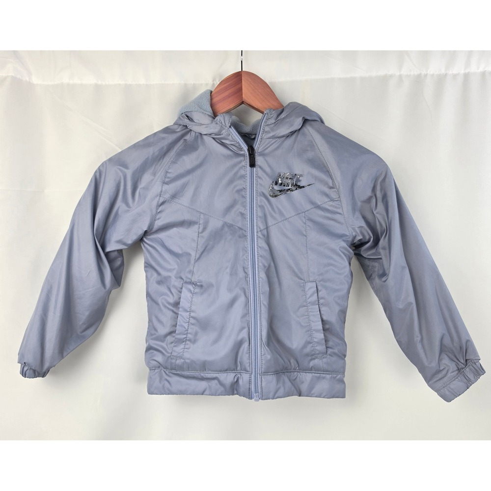 Nike Windrunner Fleece Lined Hooded Jacket Grey Blue Toddler 4T 98-104cm
